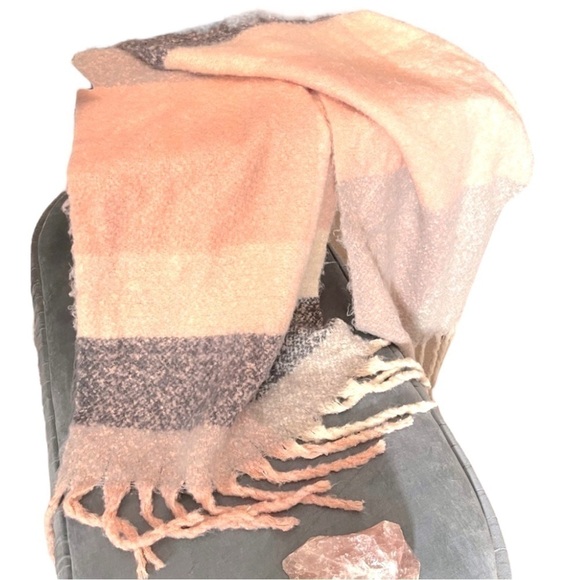 Pastel Pink Plaid Blanket Scarf or Wrap - Picture 2 of 5